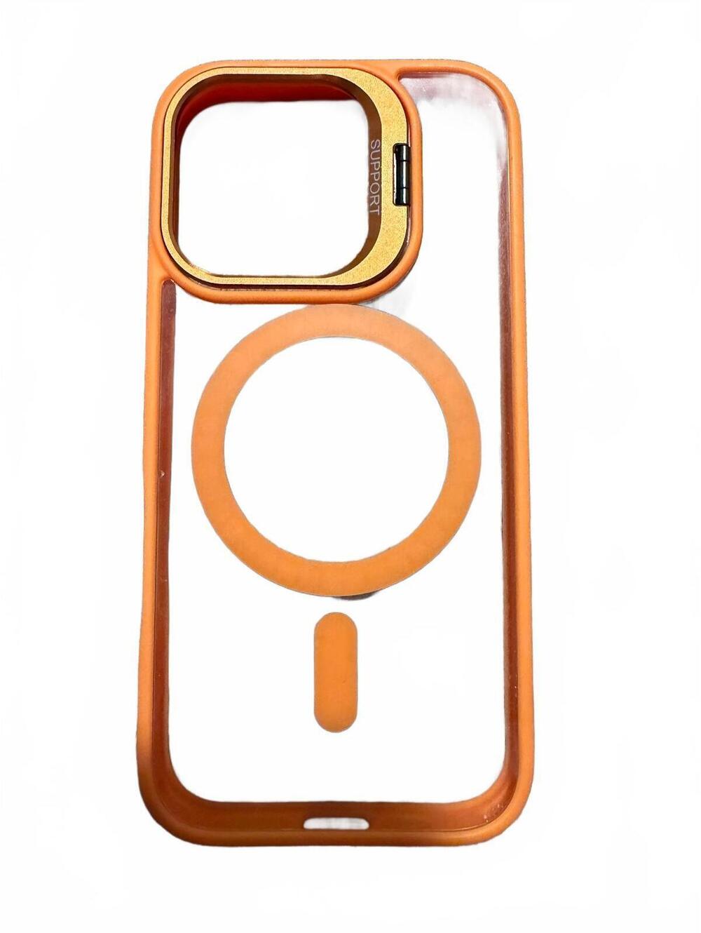 Iphone 16 Pro Orange Clear Protective Phone Case with Magnetic Ring and Support